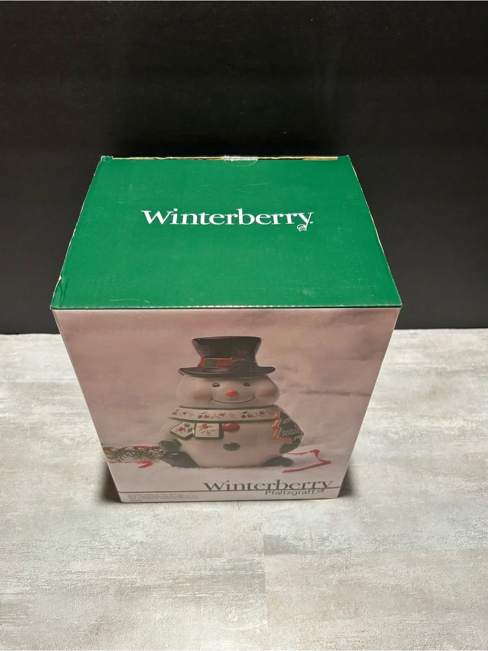 Pfaltzgraff Winterberry Snowman Jar - White with Red, Green & Brown Accents